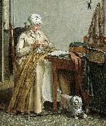 Interior with sewing woman., Wybrand Hendriks